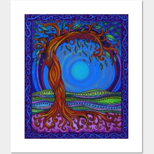 Blue Moon Swirly Tree Posters and Art